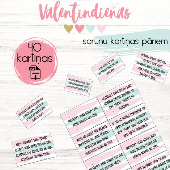 Valentīndienas spēle - sarunu kartiņas pāriem, Digitāls PDF fails